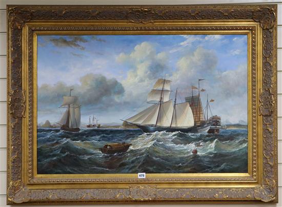 A 19th century style oil on canvas of shipping off Hong Kong, 60 x 90cm.